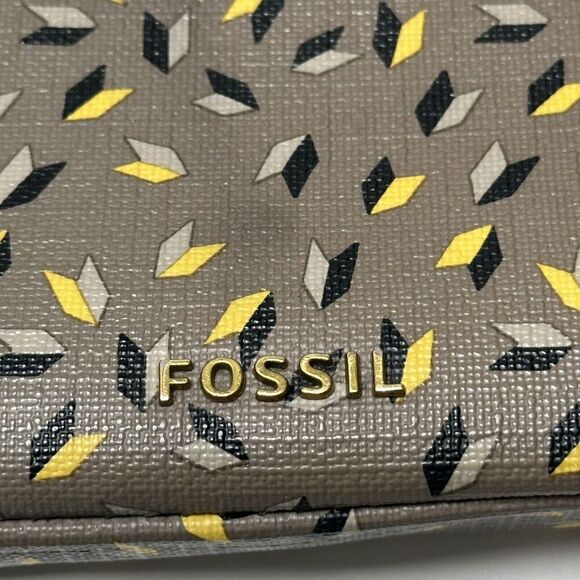 Fossil Purse Brown With Yellow Black Cream Arrows Golden Key Shoulder Bag - Picture 3 of 13